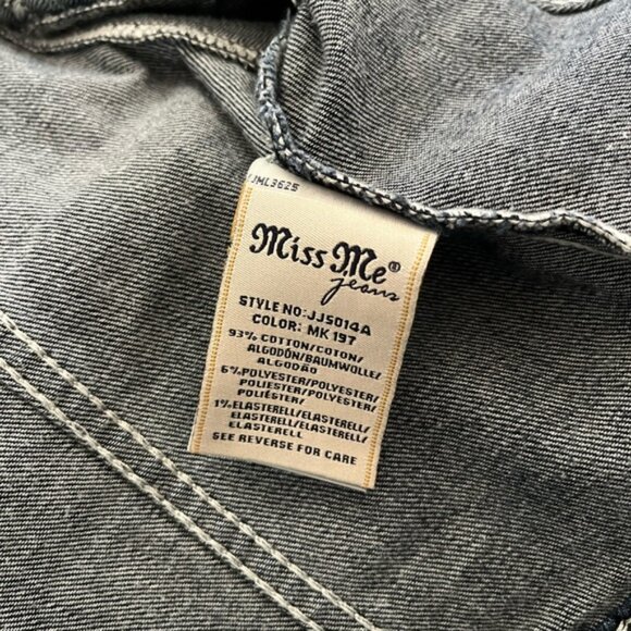Miss Me Dark Blue Denim Jacket with White Stitching - Picture 5 of 6